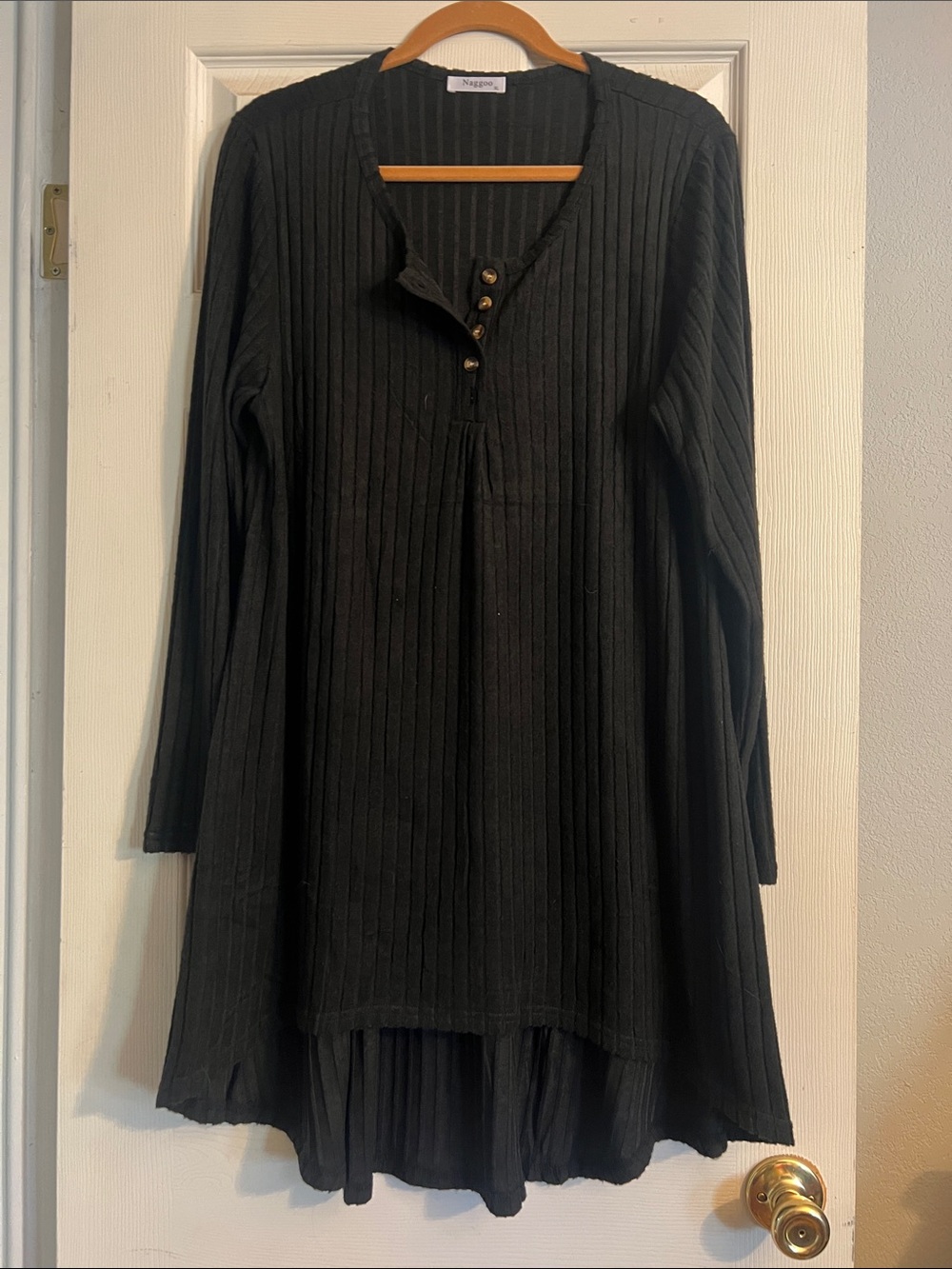 Nagano Black Ribbed Henley Tunic Top
